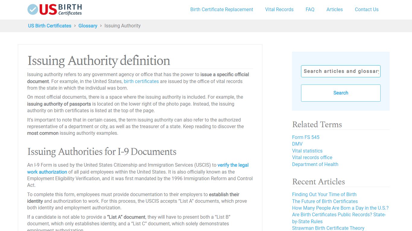 What is an Issuing Authority? US Birth Certificate